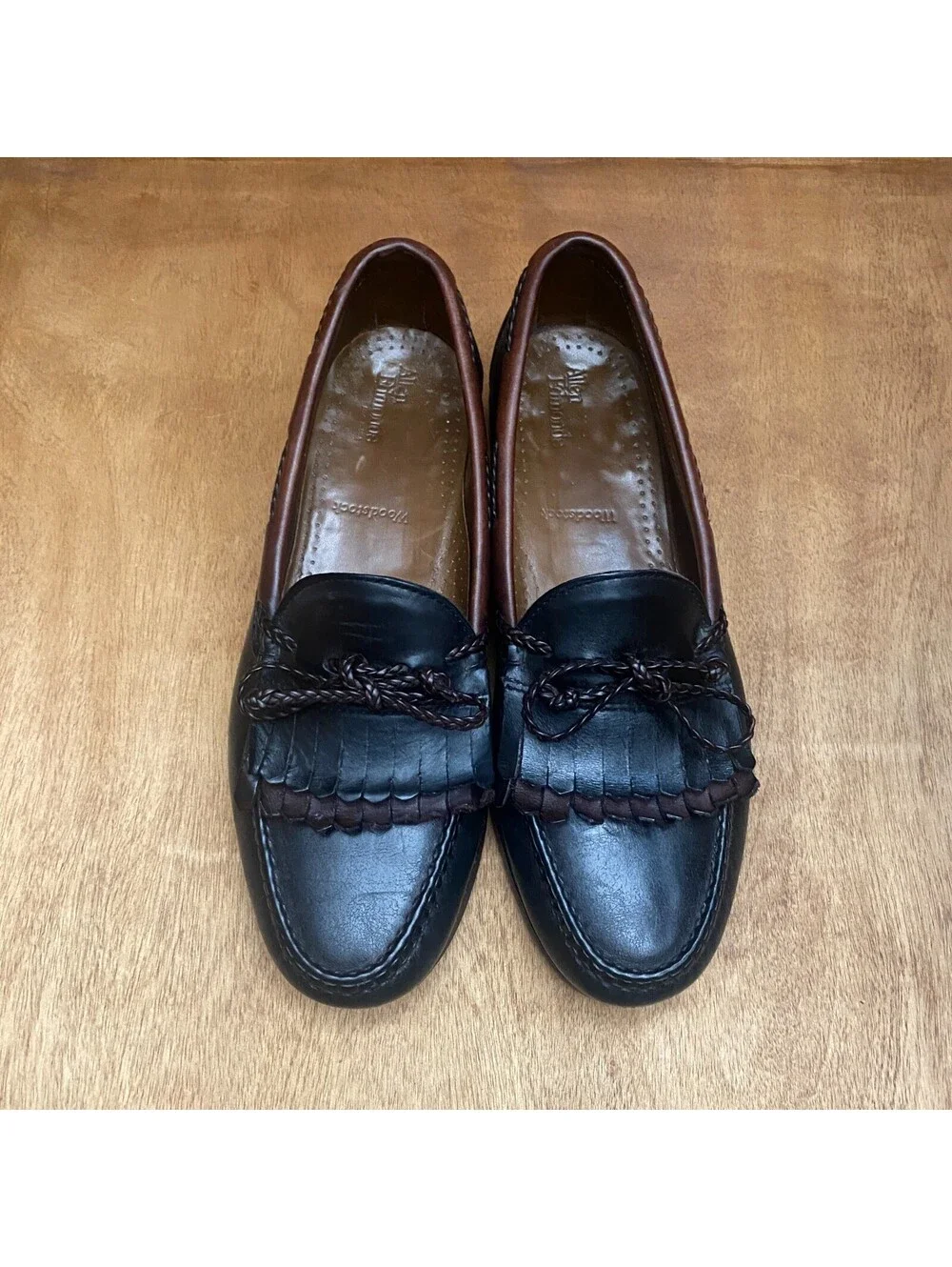 Vintage Woodstock Leather Kiltie Loafers Mens 10.5 D Black Brown Moccasin Shoes